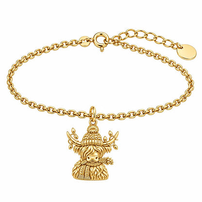 Festive Highland Cow Charm Bracelet Set – 18K gold, front view