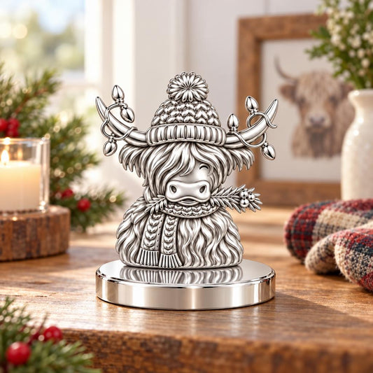 Festive Highland Cow Keepsake Plaque – worn / in use