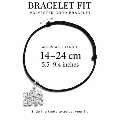 Festive Ho Ho Ho Charm Bracelet – Personalized Mom Gift – adjustable black cord bracelet, 14–24 cm