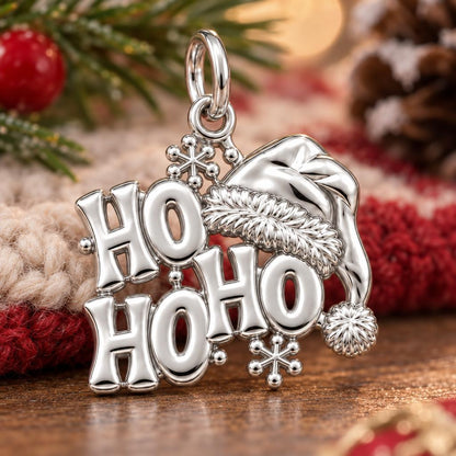 Festive Ho Ho Ho Charm Bracelet – Personalized Mom Gift – macro detail of the charm