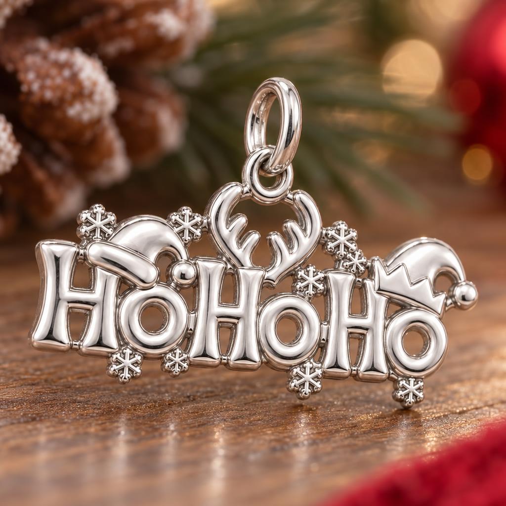 Festive Ho Ho Ho Charm Bracelet – Personalized Mom Gift – macro detail of the charm