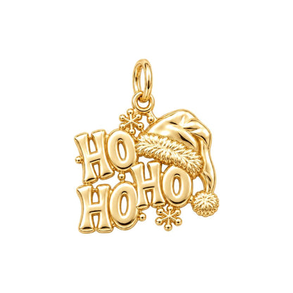Festive Ho Ho Ho Charm Bracelet – Personalized Mom Gift – 18K gold charm, front view
