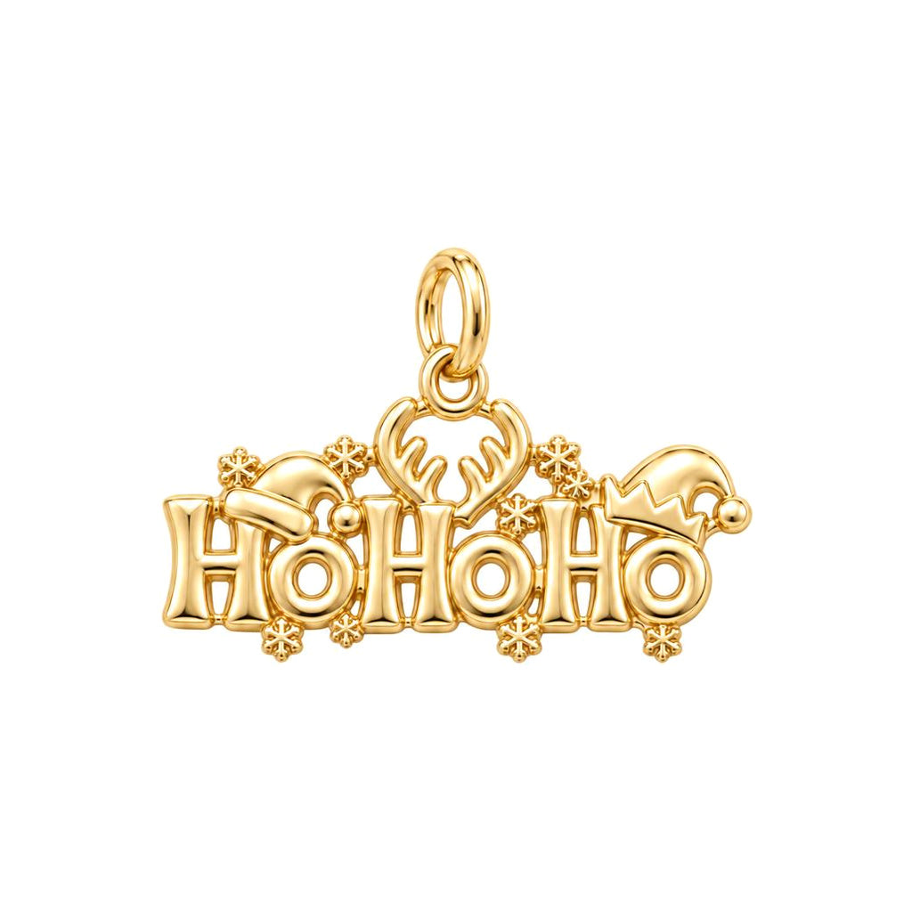Festive Ho Ho Ho Charm Bracelet – Personalized Mom Gift – 18K gold charm, front view