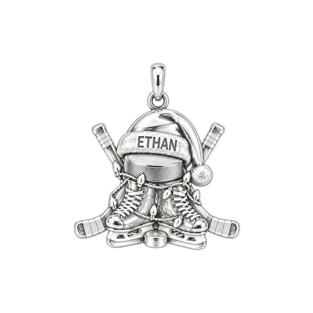 Festive Hockey Skates Charm Bracelet – Personalized Athlete Gift – silver charm, front view