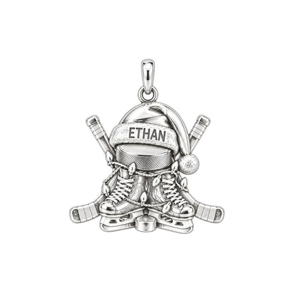 Festive Hockey Skates Charm Bracelet – Personalized Athlete Gift – silver charm, front view