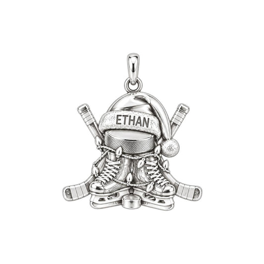 Festive Hockey Skates Charm Bracelet – Personalized Athlete Gift – silver charm, front view