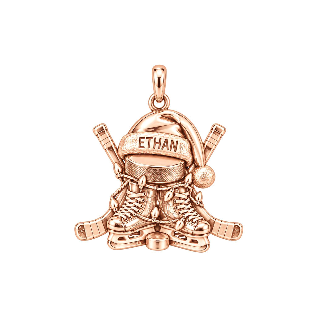 Festive Hockey Skates Charm Bracelet – Personalized Athlete Gift – rose gold charm, front view