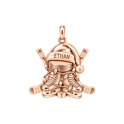 Festive Hockey Skates Charm Bracelet – Personalized Athlete Gift – rose gold charm, front view