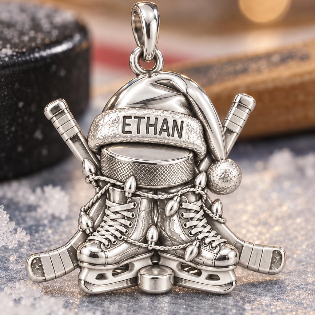 Festive Hockey Skates Charm Bracelet – Personalized Athlete Gift – macro detail of the charm