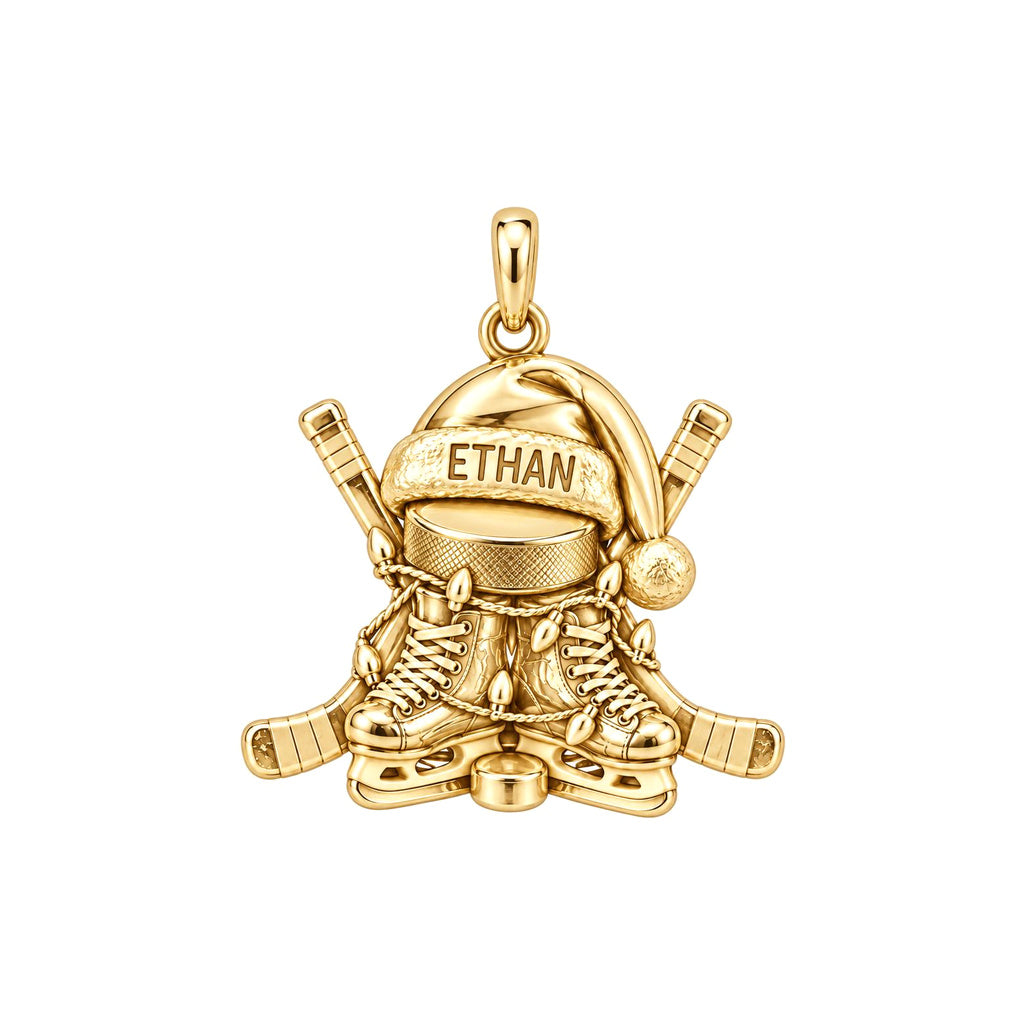 Festive Hockey Skates Charm Bracelet – Personalized Athlete Gift – 18K gold charm, front view
