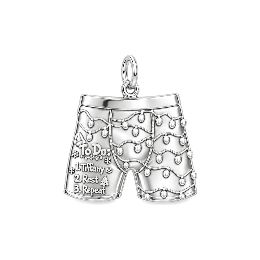 Festive Holiday Boxers Charm Bracelet – Personalized Couple Gift – silver plated 3 cm charm, front view