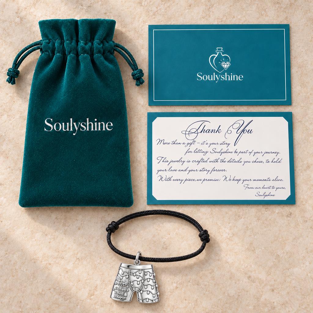 Festive Holiday Boxers Charm Bracelet – Personalized Couple Gift – Soulyshine velvet pouch and gift card
