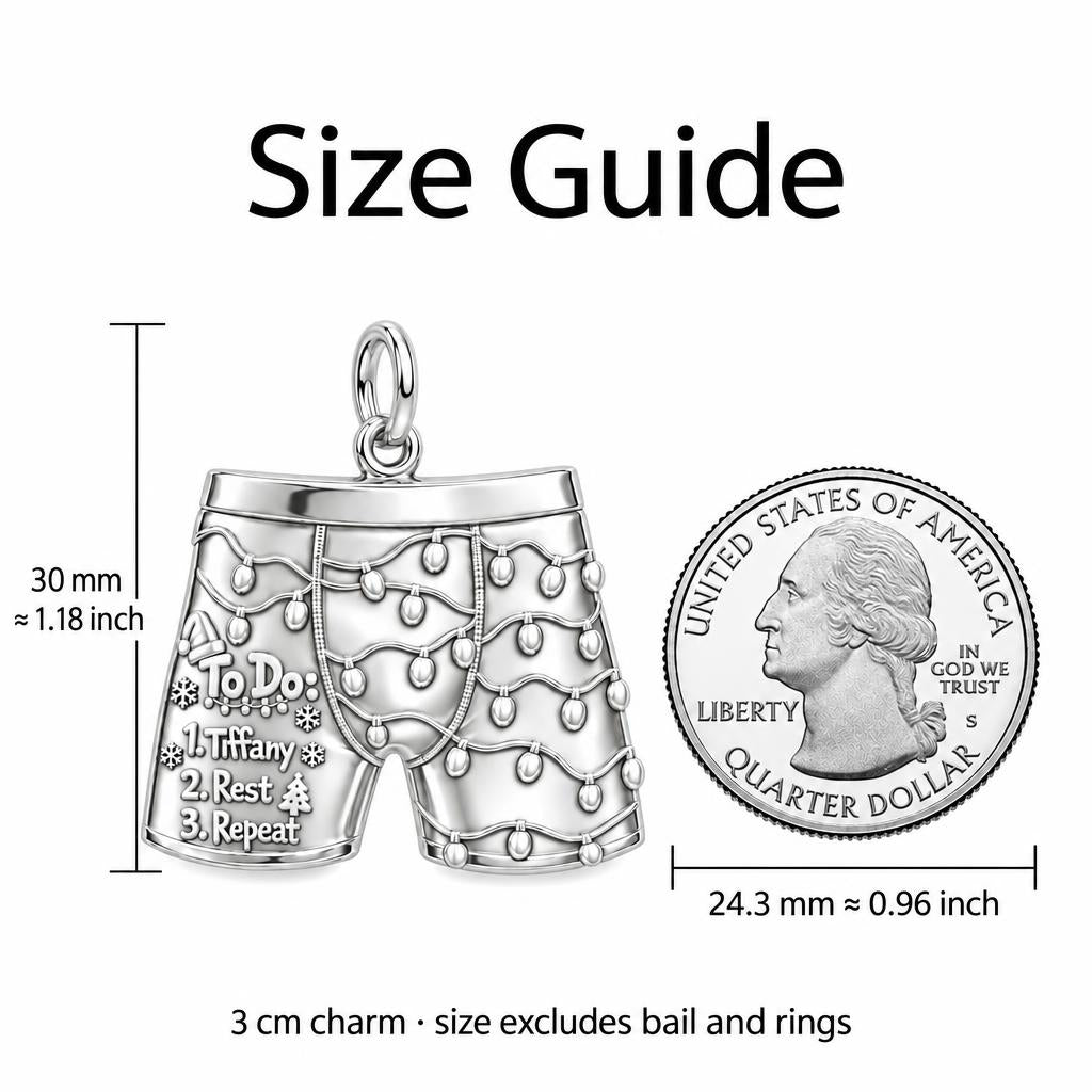 Festive Holiday Boxers Charm Bracelet – Personalized Couple Gift – size guide, 3 cm charm next to a quarter