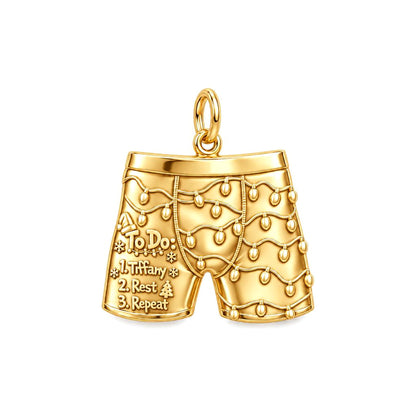 Festive Holiday Boxers Charm Bracelet – Personalized Couple Gift – 18K gold plated 3 cm charm, front view