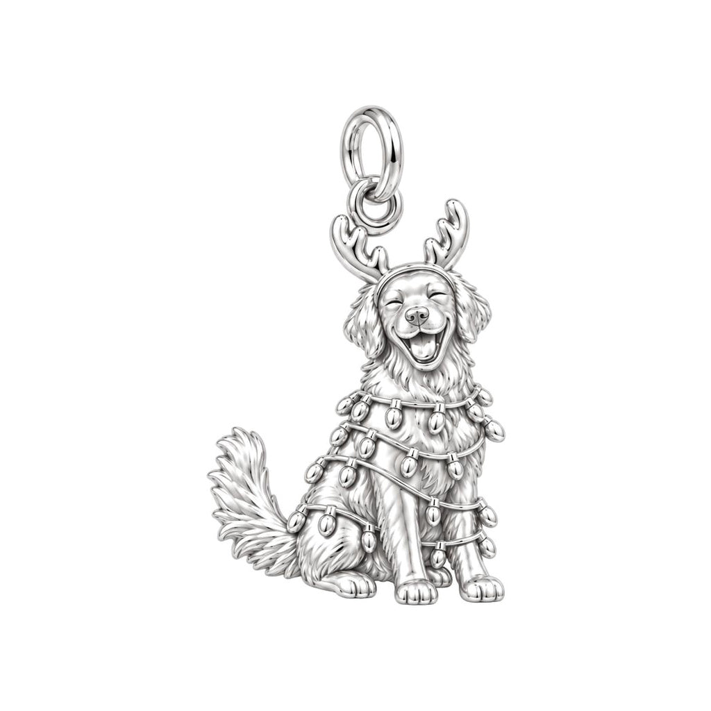 Festive Holiday Pup Charm Bracelet – Personalized Dog Mom Gift – silver charm, front view