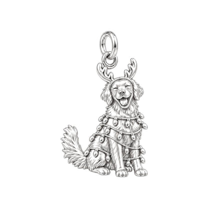 Festive Holiday Pup Charm Bracelet – Personalized Dog Mom Gift – silver charm, front view