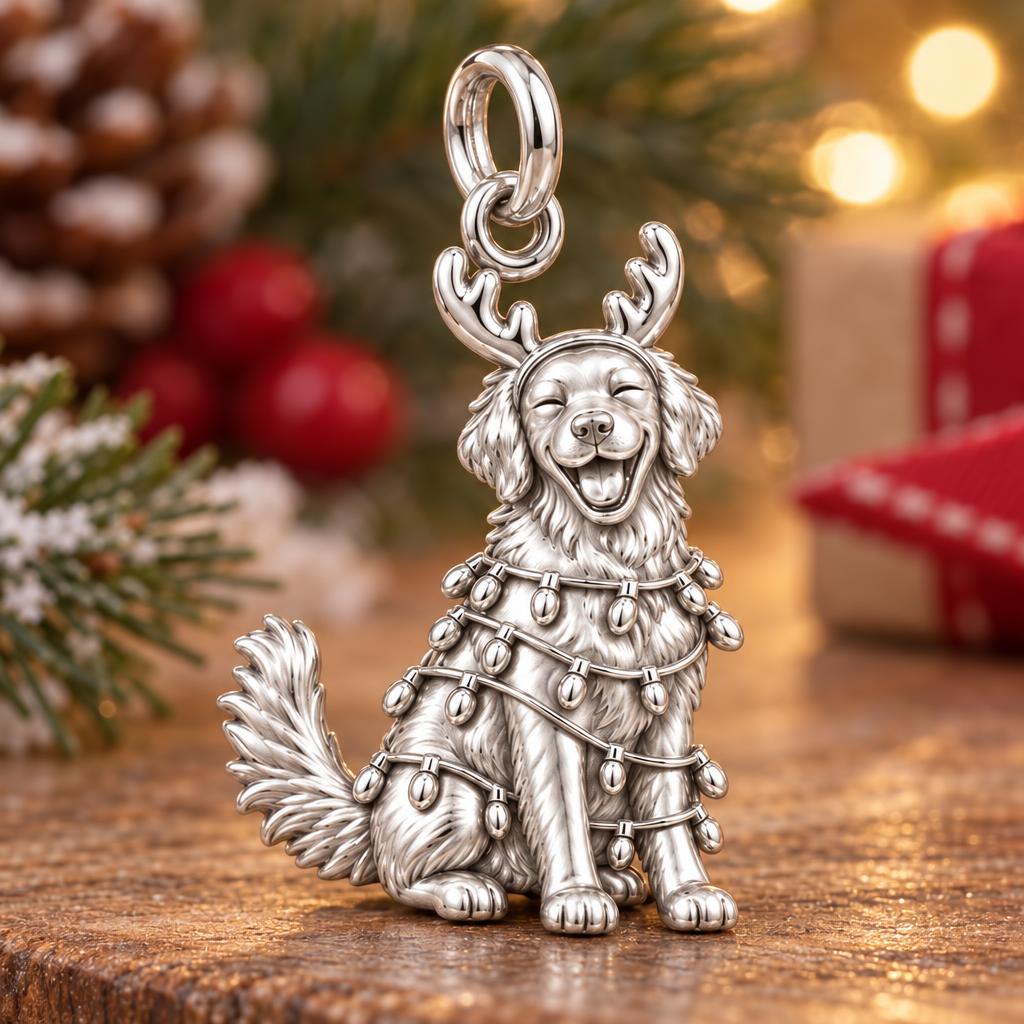 Festive Holiday Pup Charm Bracelet – Personalized Dog Mom Gift – macro detail of the charm