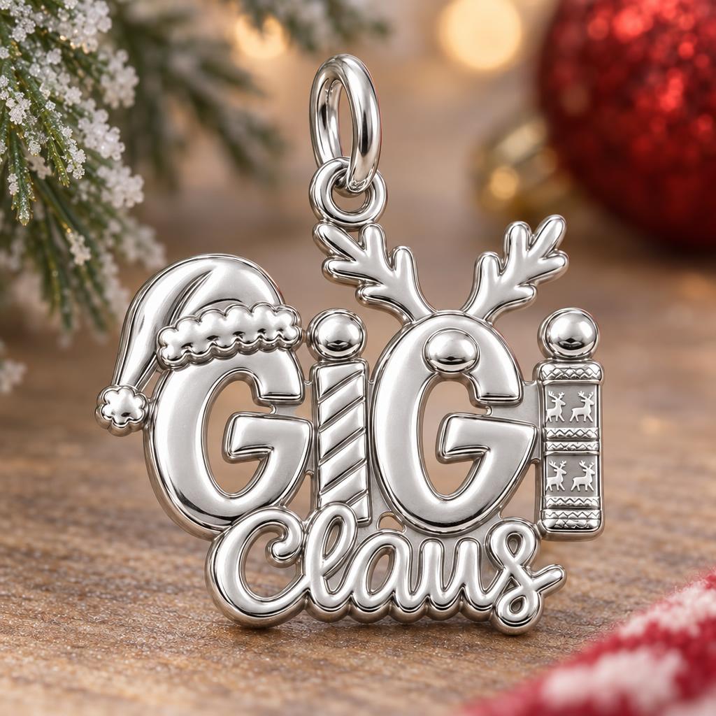 Festive Holiday Title Charm Bracelet – Personalized Nana Gift – macro detail of the charm