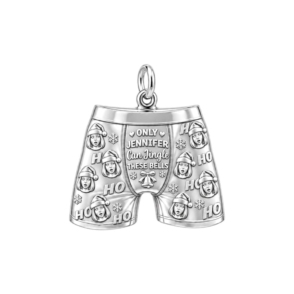 Festive Jingle Boxer Charm Bracelet – Personalized Couple Gift – silver plated 2 cm charm, front view