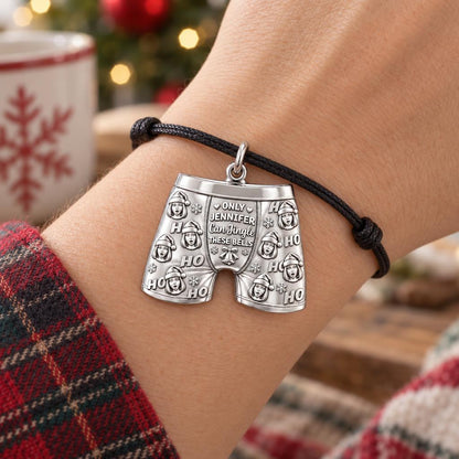 Festive Jingle Boxer Charm Bracelet – Personalized Couple Gift – worn on the wrist on a black cord bracelet