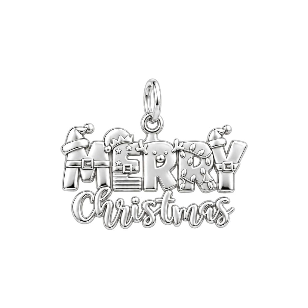 Festive Merry Christmas Charm Bracelet – Personalized Mom Gift – silver plated 2 cm charm, front view