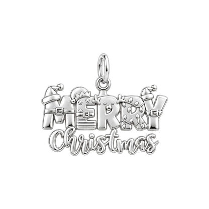 Festive Merry Christmas Charm Bracelet – Personalized Mom Gift – silver plated 2 cm charm, front view