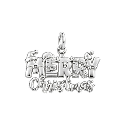 Festive Merry Christmas Charm Bracelet – Personalized Mom Gift – silver plated 2 cm charm, front view