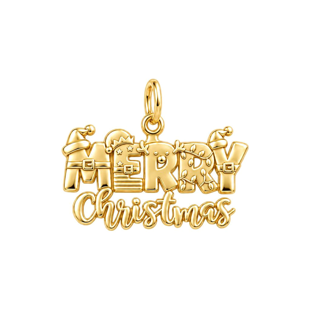 Festive Merry Christmas Charm Bracelet – Personalized Mom Gift – 18K gold plated 2 cm charm, front view