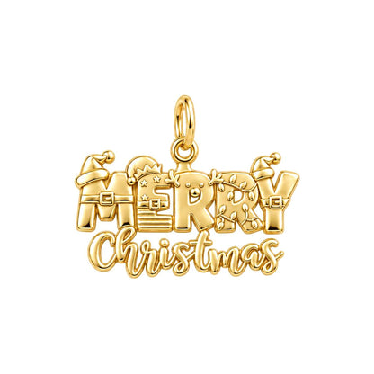 Festive Merry Christmas Charm Bracelet – Personalized Mom Gift – 18K gold plated 2 cm charm, front view