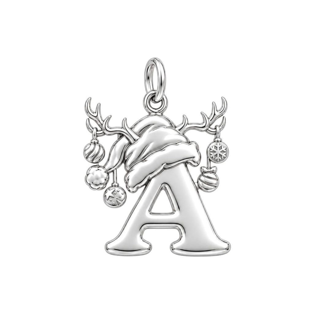 Festive Reindeer Initial Charm Bracelet – Personalized Mom Gift – silver charm, front view