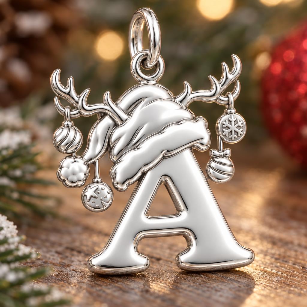 Festive Reindeer Initial Charm Bracelet – Personalized Mom Gift – macro detail of the charm