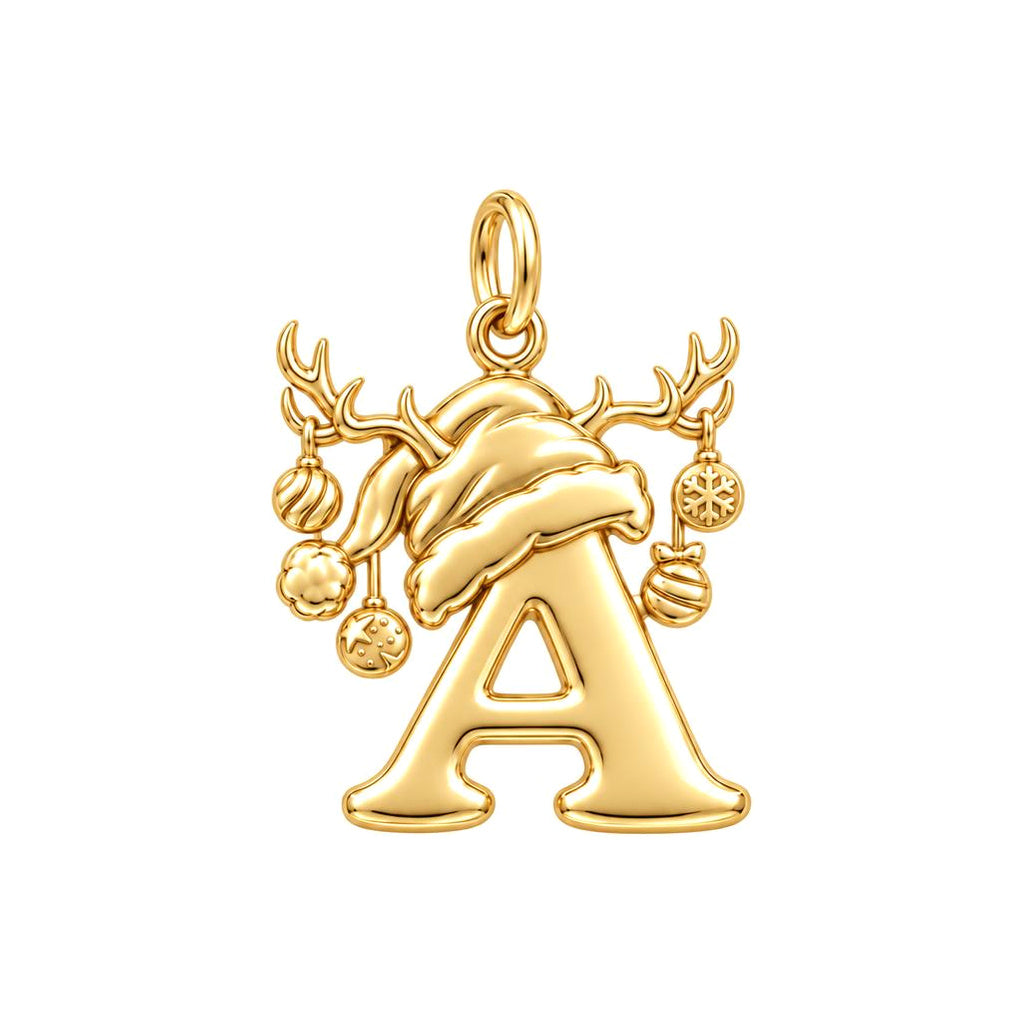 Festive Reindeer Initial Charm Bracelet – Personalized Mom Gift – 18K gold charm, front view