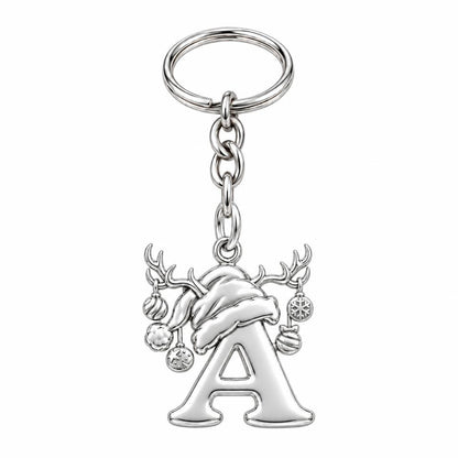 Festive Reindeer Initial Charm Keychain – silver, front view