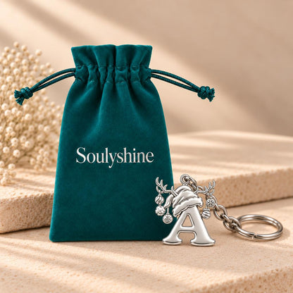 Festive Reindeer Initial Charm Keychain – Soulyshine velvet gift pouch