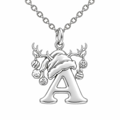 Festive Reindeer Initial Charm Necklace Set – silver, front view