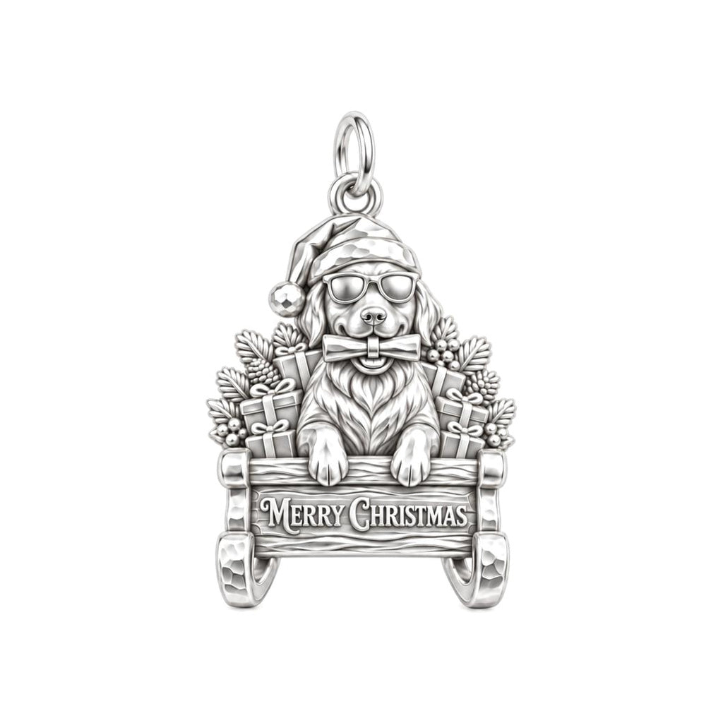 Festive Sleigh Ride Charm Bracelet – Personalized Dog Mom Gift – silver plated 2 cm charm, front view