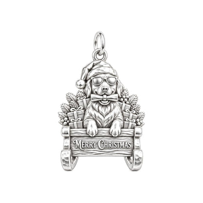 Festive Sleigh Ride Charm Bracelet – Personalized Dog Mom Gift – silver plated 2 cm charm, front view