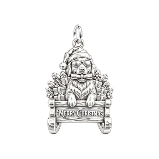 Festive Sleigh Ride Charm Bracelet – Personalized Dog Mom Gift – silver plated 2 cm charm, front view
