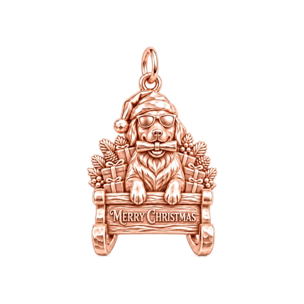 Festive Sleigh Ride Charm Bracelet – Personalized Dog Mom Gift – rose gold 2 cm charm, front view