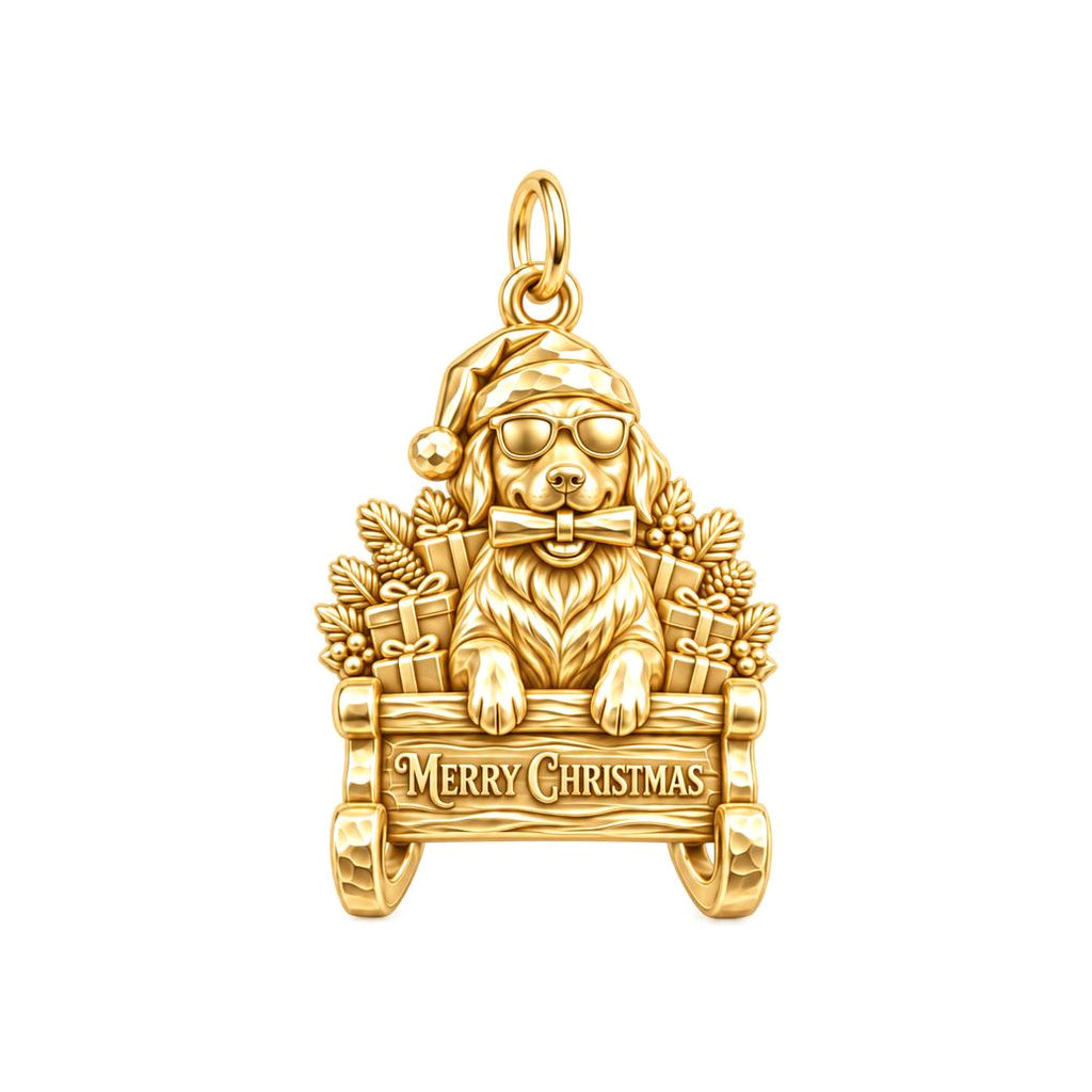 Festive Sleigh Ride Charm Bracelet – Personalized Dog Mom Gift – 18K gold plated 2 cm charm, front view