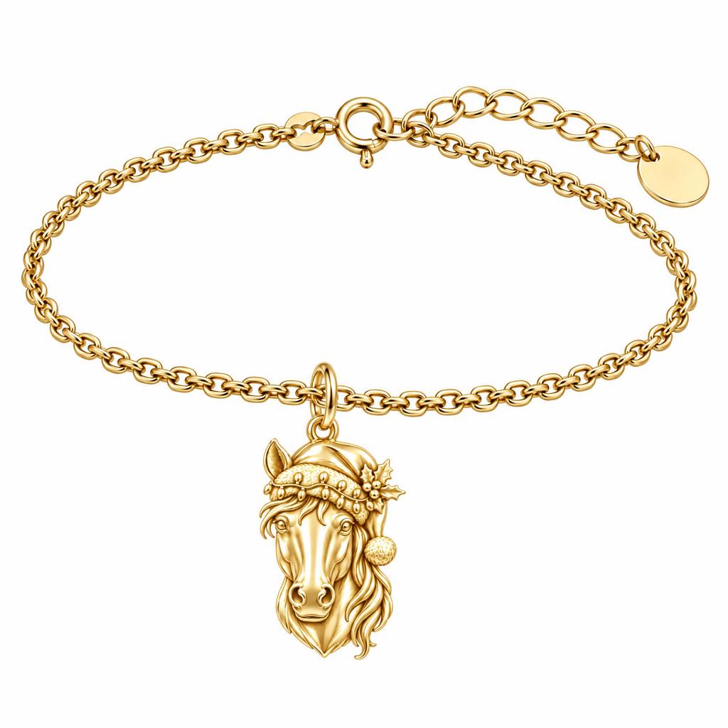 Festive Stable Spirit Charm Bracelet Set – 18K gold, front view