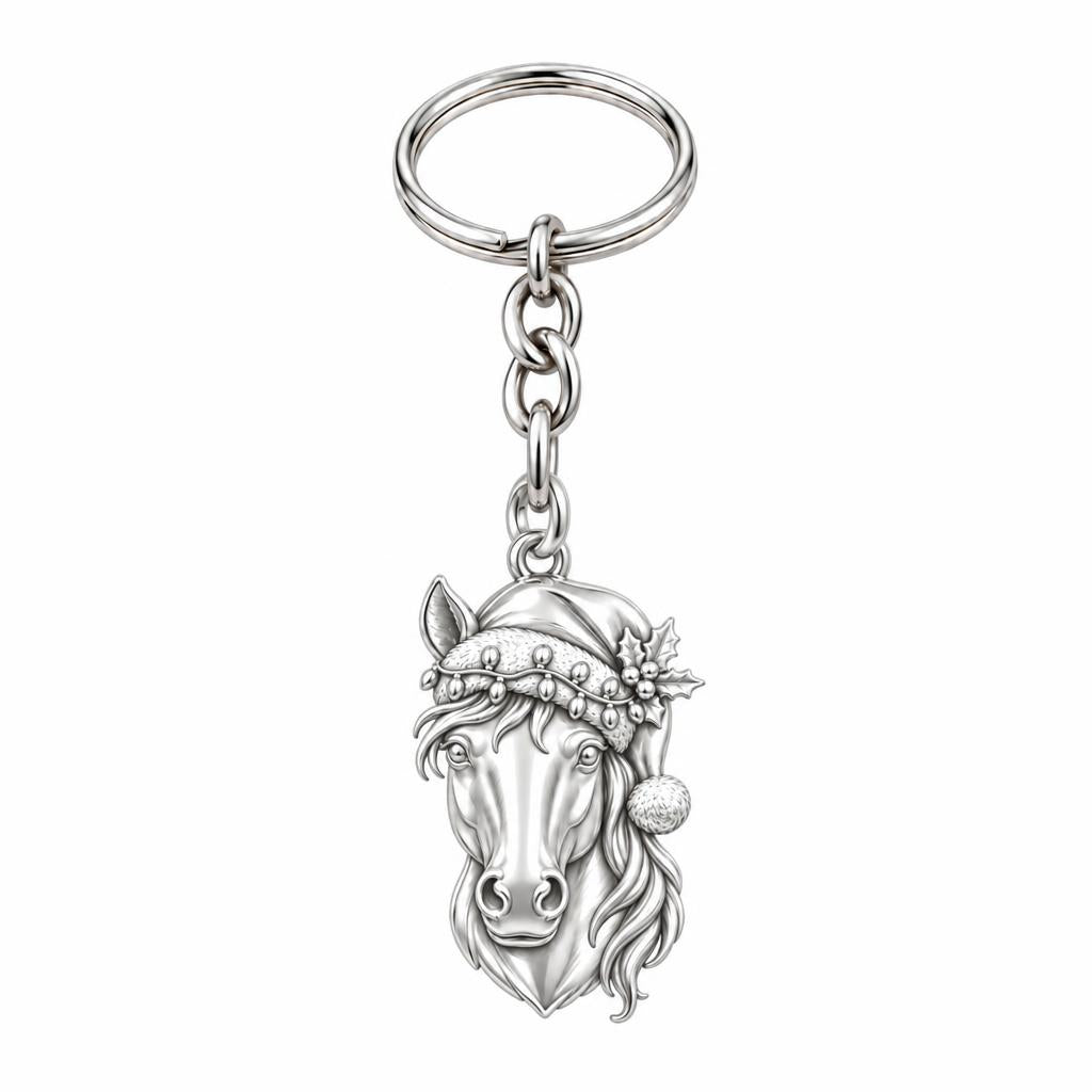 Festive Stable Spirit Charm Keychain – silver, front view