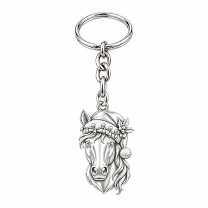 Festive Stable Spirit Charm Keychain – silver, front view