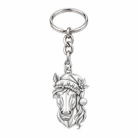 Festive Stable Spirit Charm Keychain – silver, front view