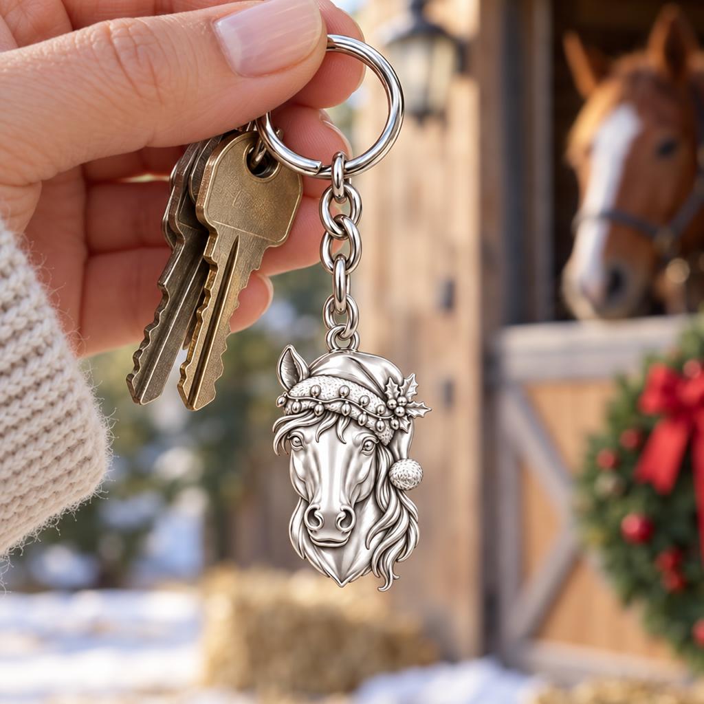 Festive Stable Spirit Charm Keychain – worn / in use