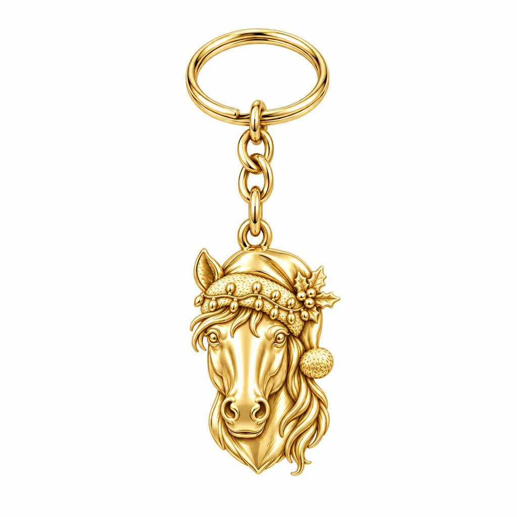 Festive Stable Spirit Charm Keychain – 18K gold, front view