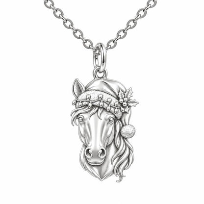 Festive Stable Spirit Charm Necklace Set – silver, front view