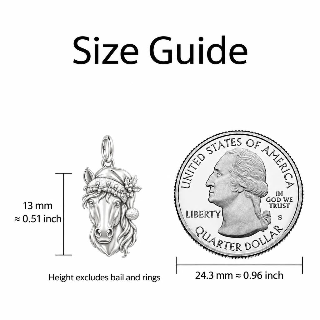 Festive Stable Spirit Charm Necklace Set – size guide, 13 mm charm next to a quarter