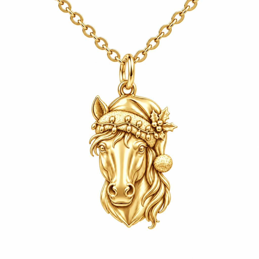 Festive Stable Spirit Charm Necklace Set – 18K gold, front view