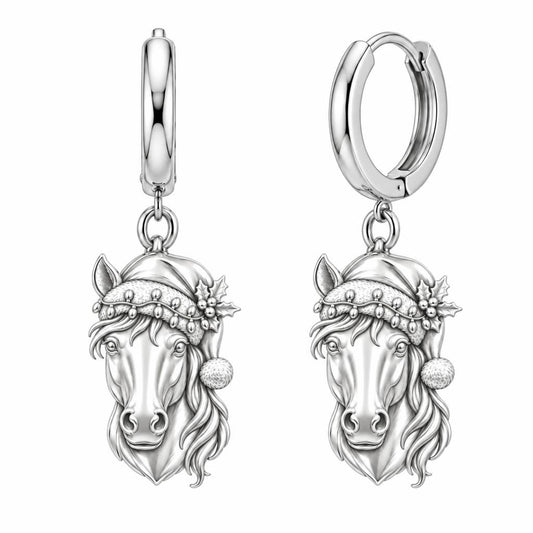 Festive Stable Spirit Huggie Charm Earrings – silver, front view